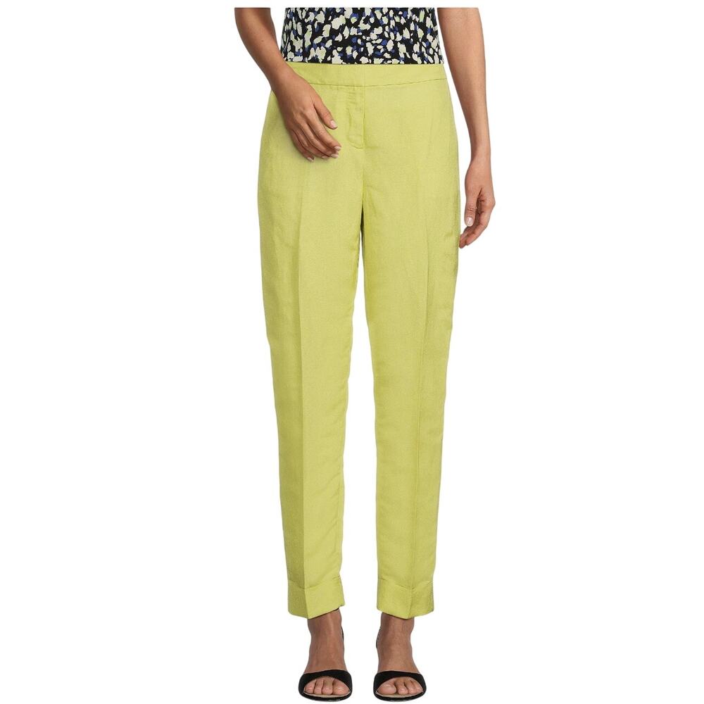 Calvin Klein Pants Linen Blend WMNS 14 Lime Yellow Lined Straight Leg High Rise